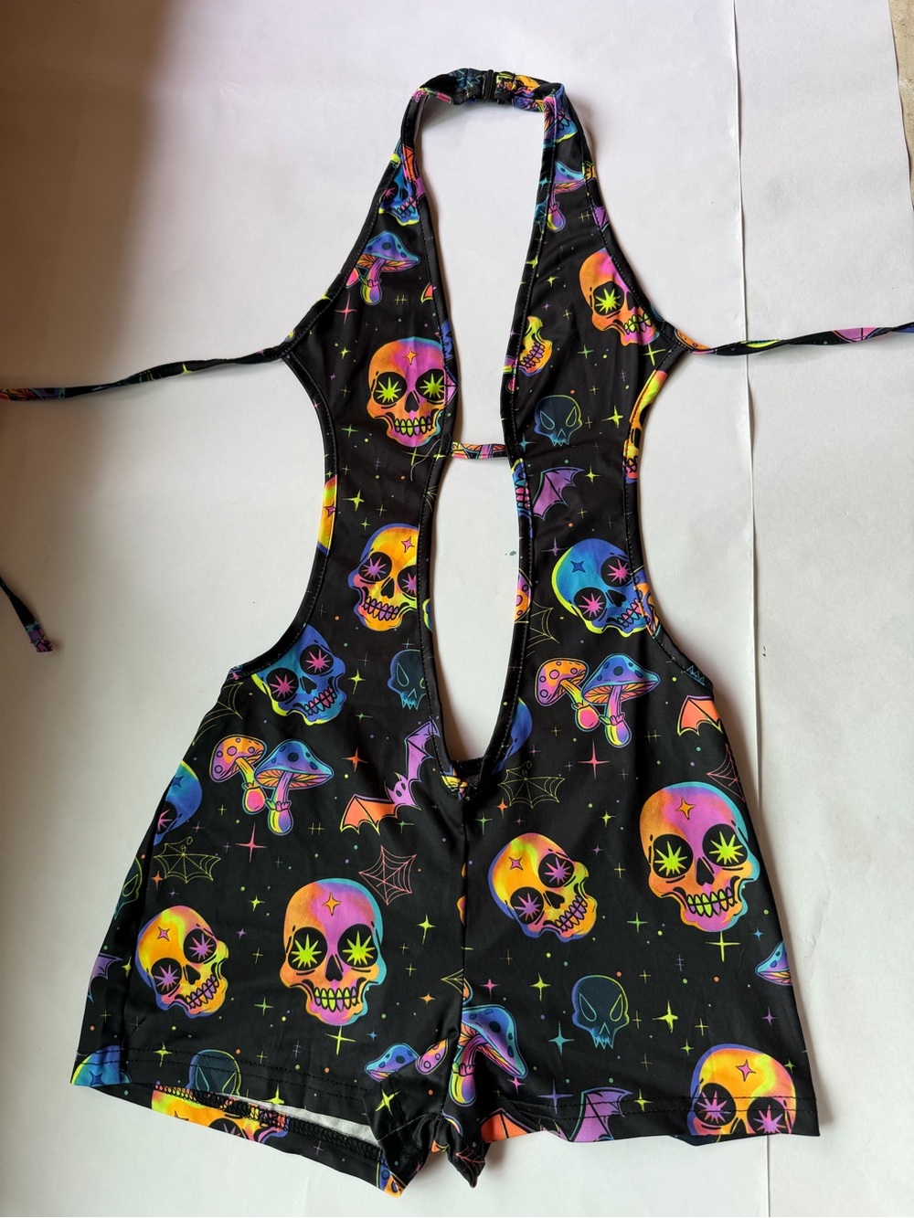 SHEIN Black Neon Skull & Mushroom Cutout Romper